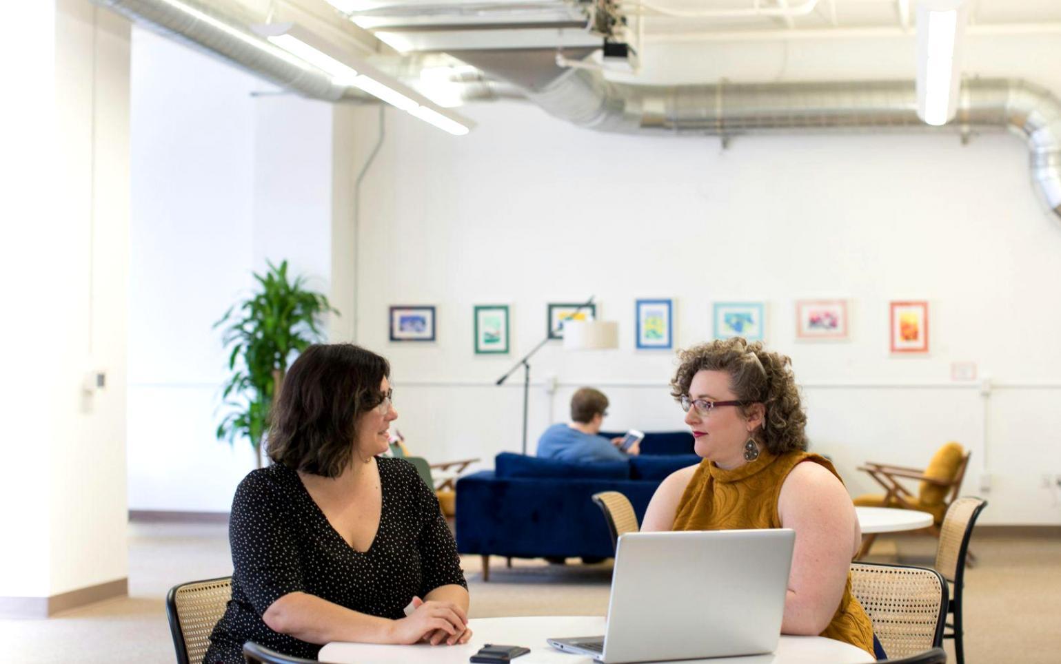 Business team reviewing brand messaging results